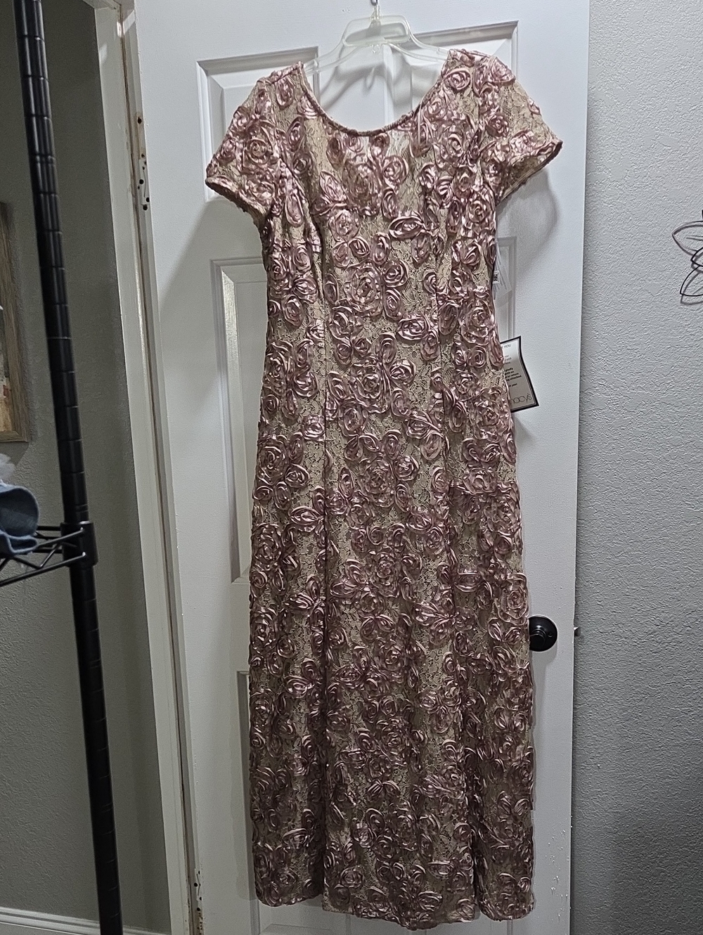 Alex Evenings Tan Rose-Embroidered Maxi Dress
